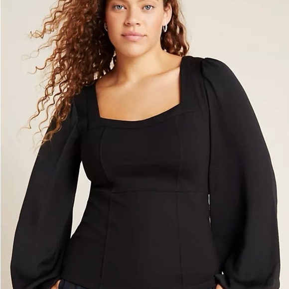 Anthropologie Tops - Anthropologie Elegant Black Puff Sleeve Blouse